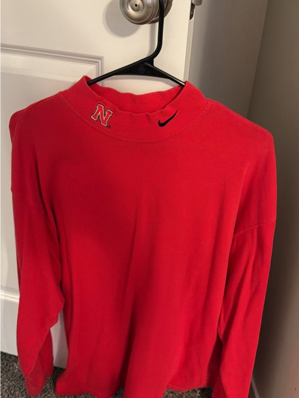 Nike Red Long-Sleeve Pullover with Embroidered Nebraska and Swoosh